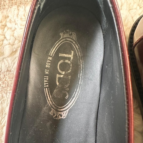 Tod's Dark Red Leather Loafers with Silver Detail size 38 - Picture 6 of 9